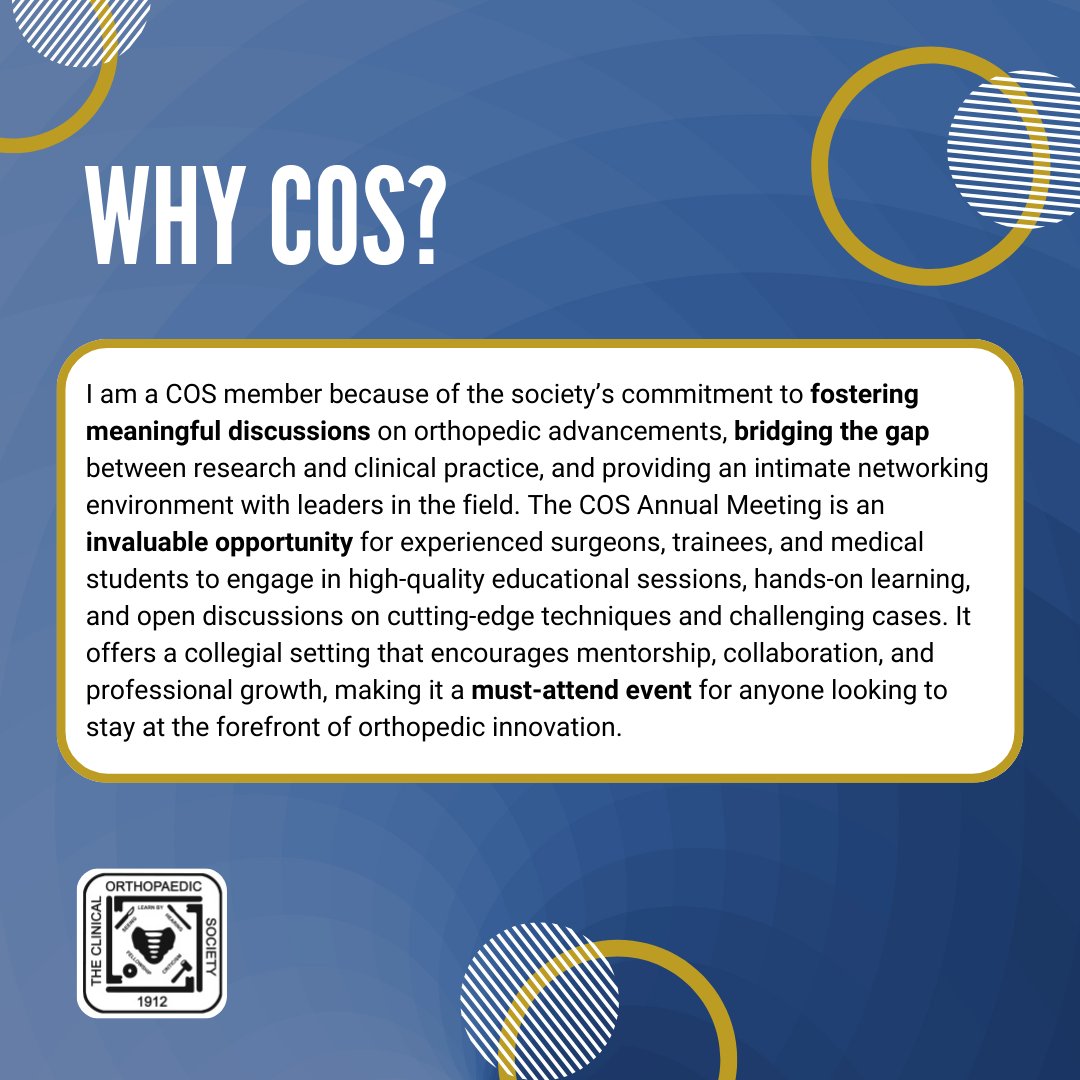 ClinicalOrtho1's tweet image. Dr. Jimenez Mosquea values COS for fostering real dialogue, bridging research and practice, and creating space for hands-on learning, mentorship, and innovation in orthopaedics.
#OrthopaedicEducation #COSWorkshop #OrthoInnovation #SurgicalTraining #MedicalMentorship #COS2025