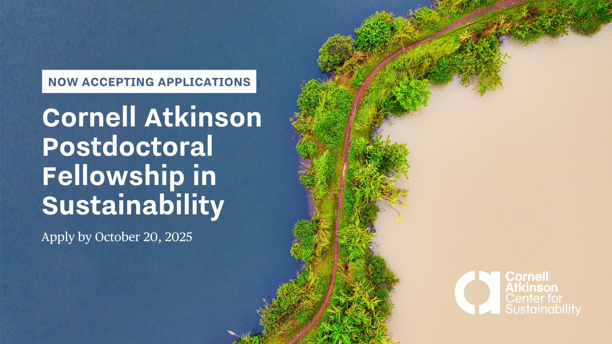 AtkinsonCenter's tweet image. Applications are now open for our 2026 Postdoctoral Fellowships!
Join our cohort of early-career scholars committed to discovery that contributes directly to solving the most pressing problems facing our planet.
Apply by 10/20 — and please share widely: atkinson.cornell.edu/cornell-atkins…