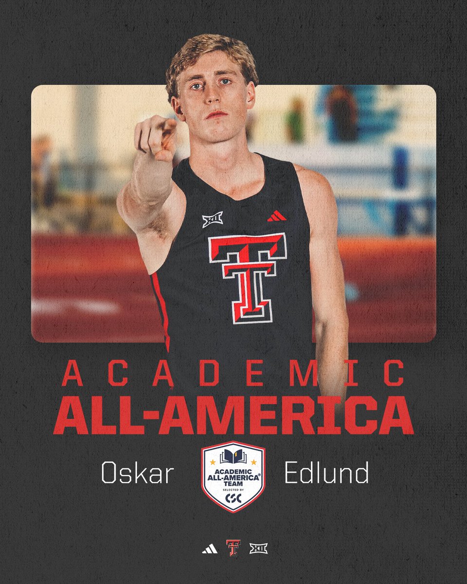 TexasTechTF's tweet image. Congrats to Oskar Edlund who has been named a @CollSportsComm Academic All-American👏