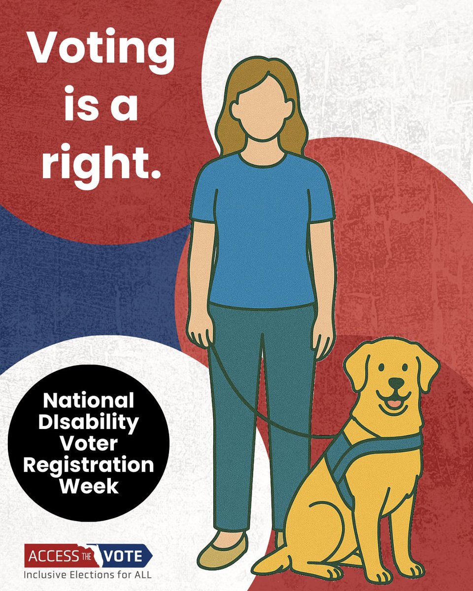 More than 2 million people in Florida have disabilities. Everyone deserves a way to vote that works for them.
Access the Vote Florida helps with registration, voting info, and making a plan. accessthevote.org
This week, let’s focus on access.
#AccessTheVote #VoteDisability