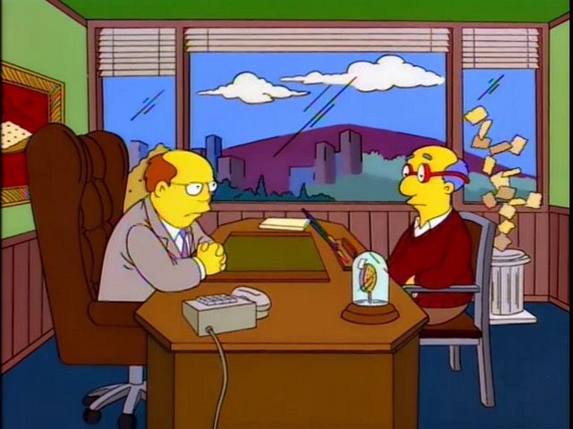 Joshstrangehill's tweet image. I love the Kirk Gets Fired scene for the dialogue but let's take a moment to appreciate the cracker crazy design of the boss's office.
Sometimes it's the little details in the background that really help make the scene.
What other details in Simpsons designs do you appreciate?…
