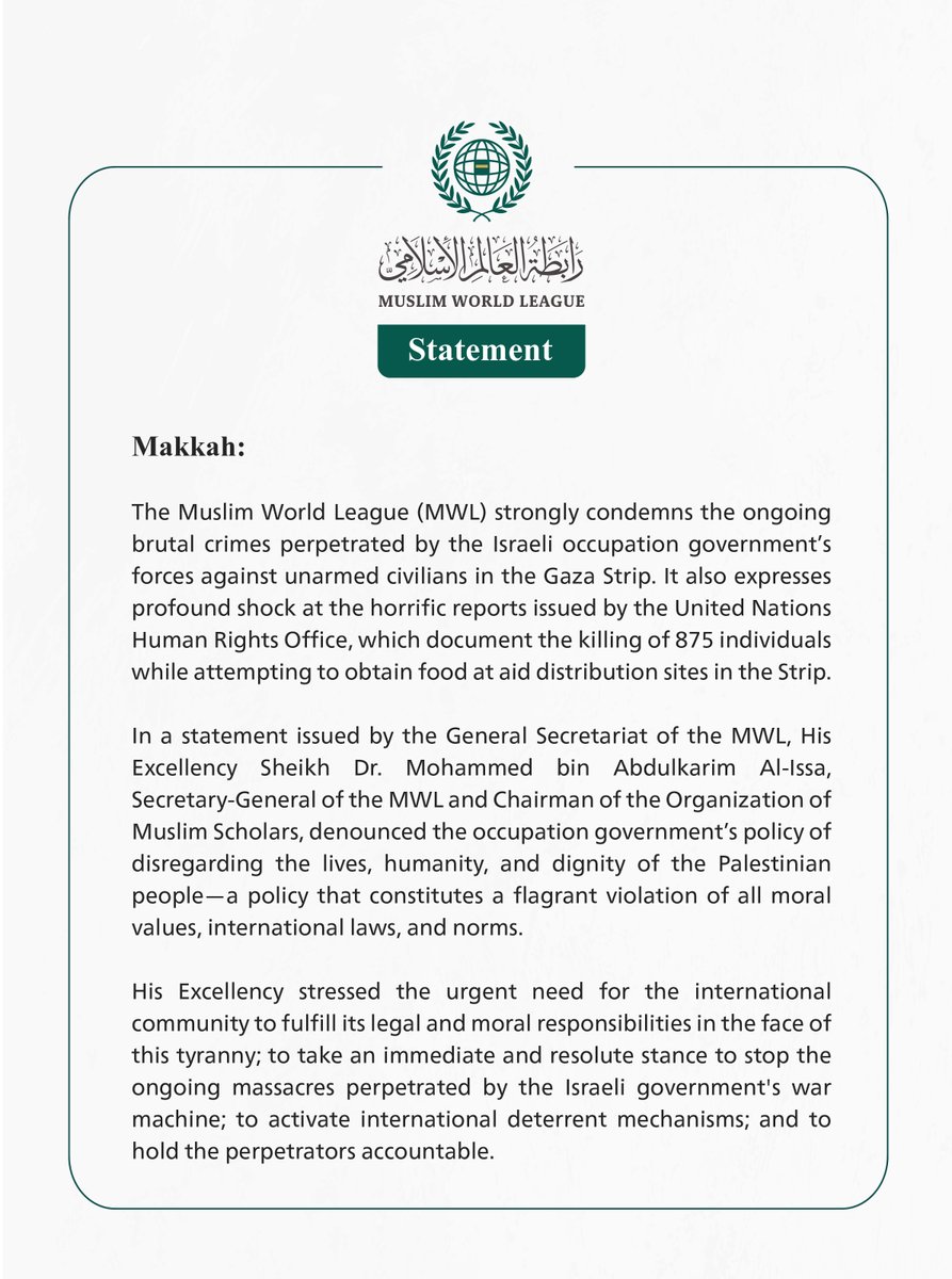 Statement from the #MuslimWorldLeague: