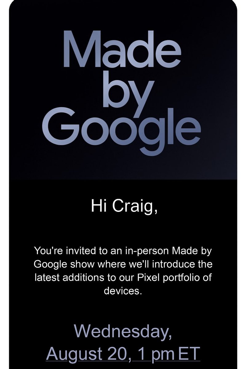 craigmlambo22's tweet photo. 📅 It’s official: Google’s next Made by Google event is happening August 20 at 1 PM ET.
Expect the debut of the Pixel 10 lineup, Pixel Watch 4, and exciting new AI features.
#MadeByGoogle is back — get ready! 🚀
#Pixel10 #GoogleEvent #Android https://t.co/ek5Qe44QIN