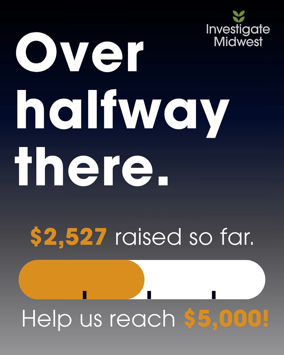 IMidwest's tweet image. You’ve helped us cross the halfway mark!
Together we’ve raised $2,527 of our $5,000 goal. Every dollar donated is doubled through July 31.
We can’t investigate the USDA, immigration policy, and food safety without your support.
Give today: investigatemidwest.org/donate-3/