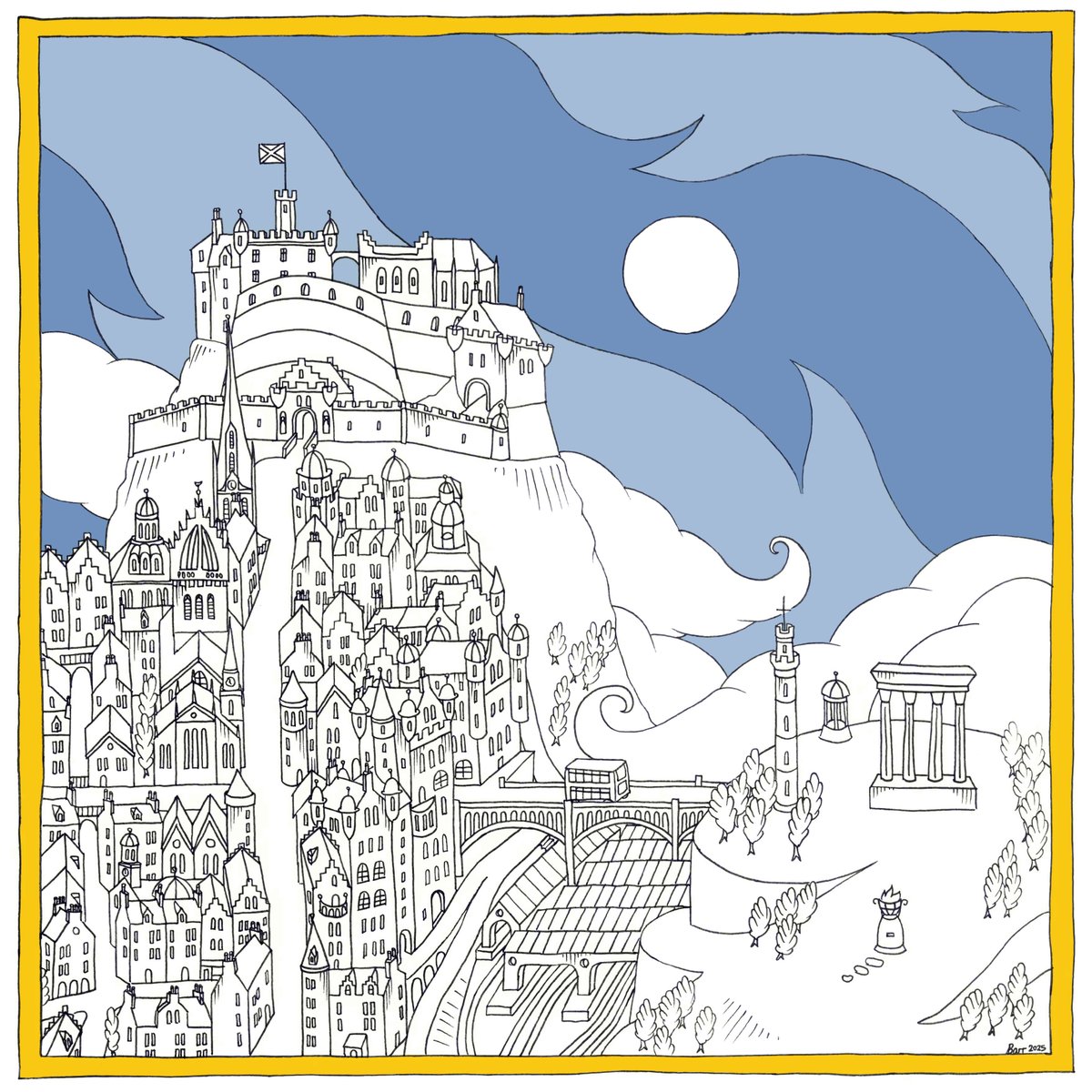 🌙 My new illustration of Edinburgh, set at night beneath the moon. It was partly inspired by the 18th century poet Robert Fergusson who wrote of the city: ‘Auld Reikie, wale o' ilka town / That Scotland kens beneath the moon!’

1/2