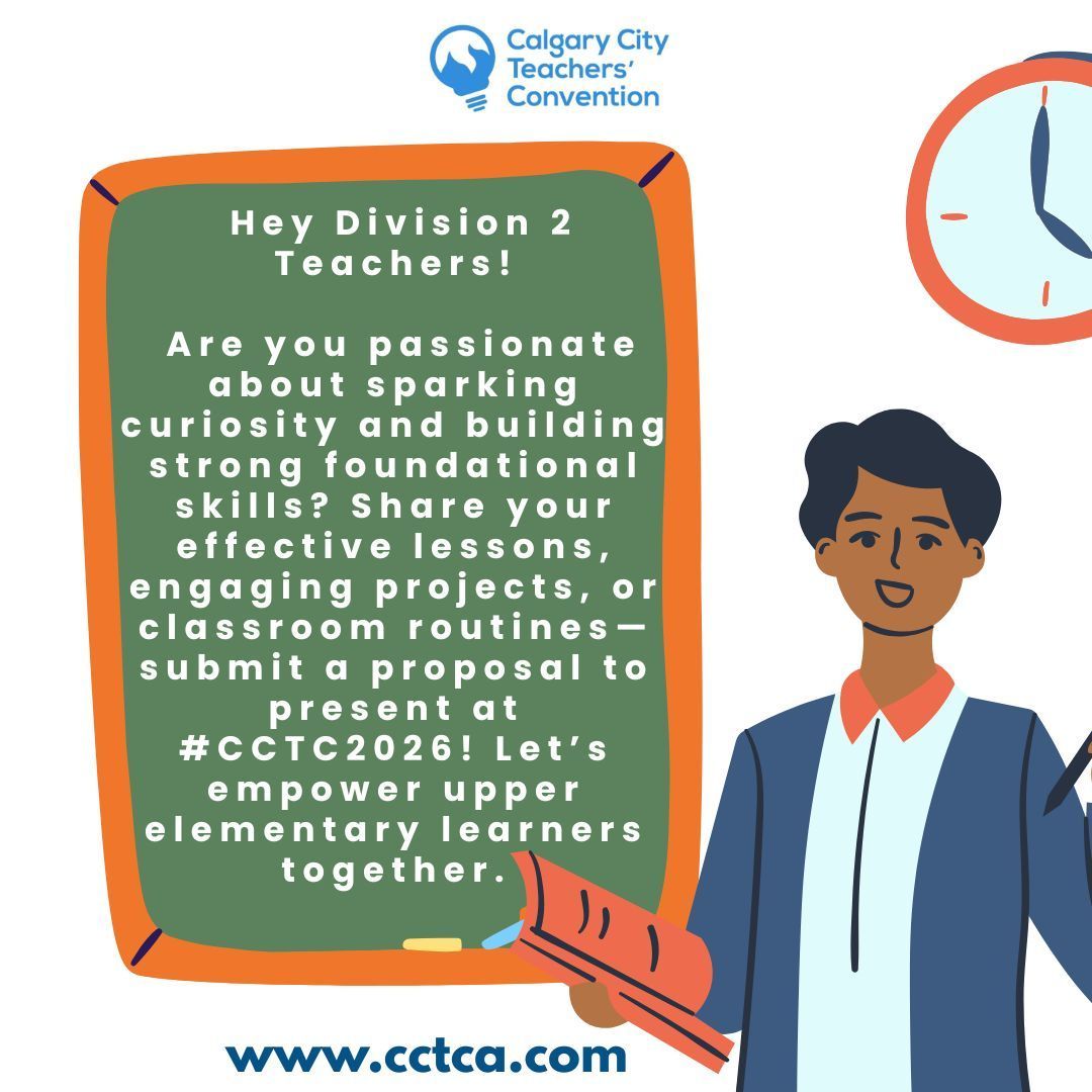 CCTCA (@cctca) on Twitter photo Division 2 Teachers, we need you!  Apply now to be a speaker at #CCTC2026 #CalgaryTeachers #TeachersConvention #Grade4 #Grade5 #Grade6 Division 2 Teachers, we need you!  Apply now to be a speaker at #CCTC2026 #CalgaryTeachers #TeachersConvention #Grade4 #Grade5 #Grade6