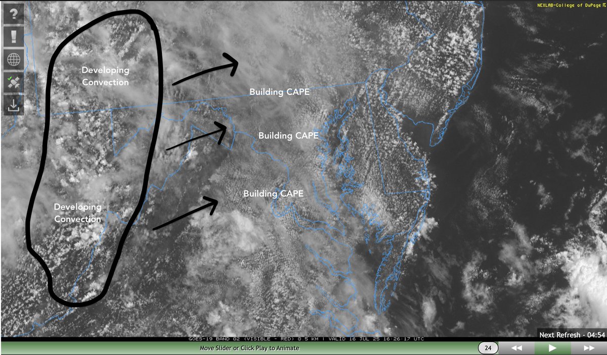 ryankanerWX's tweet image. Very hot & humid out there today. Some upper level clouds moving through with low level cumulus in place as well. Convection is beginning to develop across western MD/PA & eastern WV. Flood watch just issued from 5pm-midnight. Still think worst comes through DC/Batl 5-9pm. #MdWx