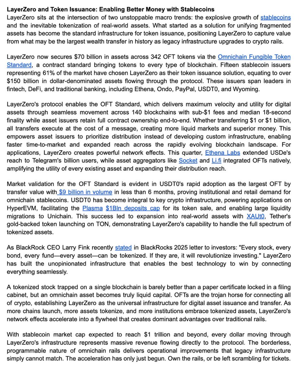 Daryllautk's tweet image. Getting back into long-form writing: excerpt from @LayerZero_Core's Q2 2025 Protocol Update Letter to Investors
What started as solving fragmented assets became infrastructure for largest wealth transfer in history. $ZRO