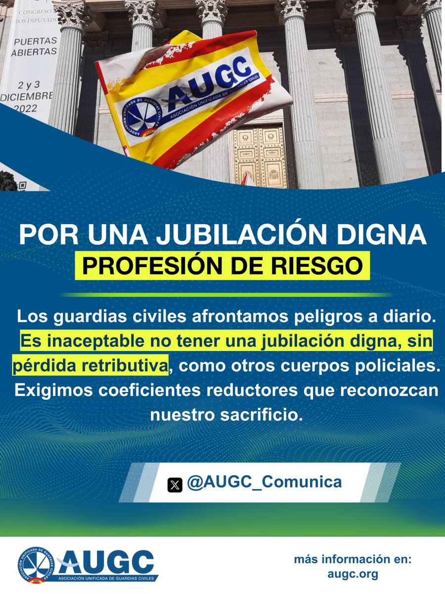 NO es coherente que el sacrificio de los guardias civiles no se traduzca en una #JubilacionDigna. 

Reivindicamos coeficientes reductores y el reconocimiento de profesión de riesgo para las Fuerzas y Cuerpos de Seguridad del Estado.

 ¡Tu apoyo es clave!