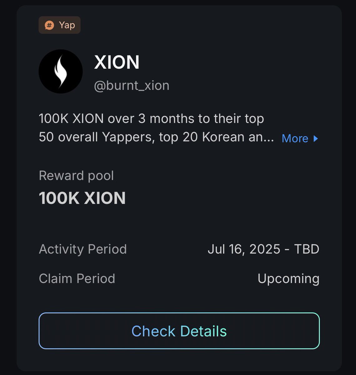 $KAITO Yapper leaderboard is live✨

🔥 $XION   <a href="/burnt_xion/">XION</a> 🔥
( <a href="/xAdamBates/">Adam Bates</a> )

⚡️The XION campaign offers a reward of 100,000 $XION

⚡️The campaign lasts for 3 months, and each month, the top 50 creators on the Kaito leaderboard will share 23,000 $XION

Hot campaign! 
Let's keep