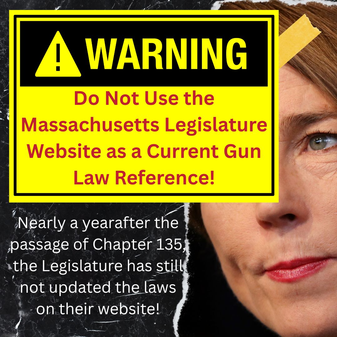 Nearly a year later the Massachusetts Legislature is placing the public in danger by not updating their website with the current gun laws. For an example, if one were to want to view the current "Assault Weapons" law Chapter 140, Section 131M -malegislature.gov/Laws/GeneralLa…
