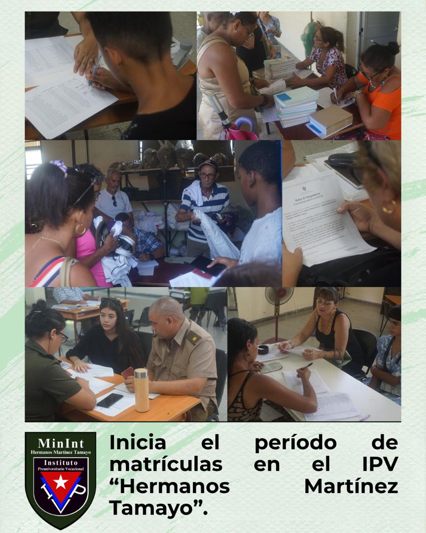 AlmasValientes_'s tweet photo. Inicia el proceso de matrículas 📝 de los estudiantes aprobados para ingresar el próximo curso escolar 👩🏻‍🏫, al IPV "Hermanos Martínez Tamayo" 🇨🇺.

Momento idóneo 👌🏽 para que alumnos y sus padres, comiencen a familiarizarse con su futura casa de altos estudios 🏛️.

#Minint https://t.co/kD80dH3d7l