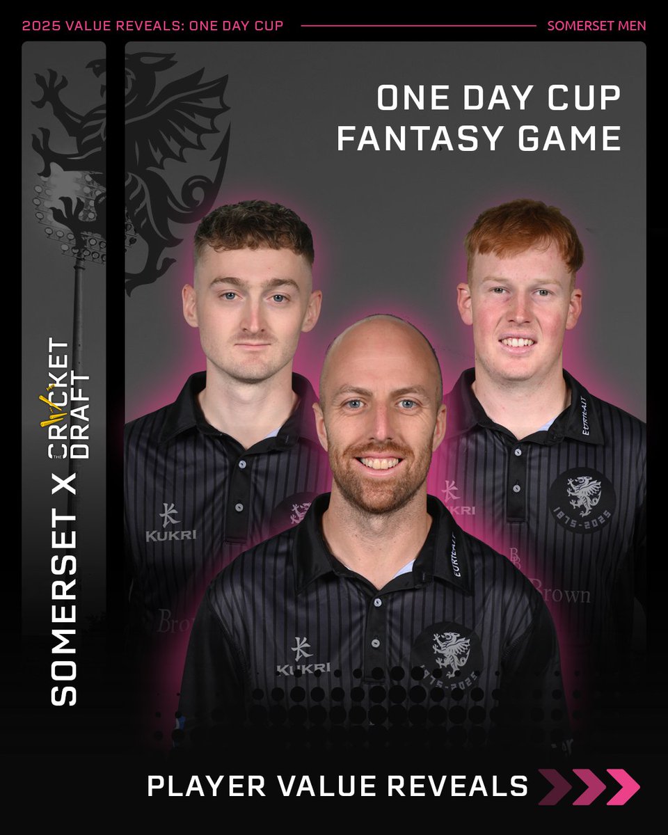 thecricketdraft's tweet image. A thread of the Men's One Day Cup 'Provisional Player Values' 2025!

#1 Somerset 

(If you haven't already you can register for our game here: fantasy.thecricketdraft.com/signin) 

#fantasycricket #ODC #TCD #Metrobankfever