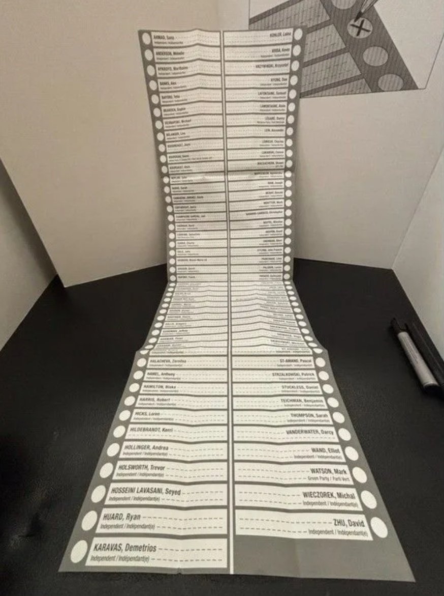 JinglaiHe's tweet image. BREAKING: The Longest Ballot Committee has already registered OVER 50 of their "candidates" in Pierre Poilievre's by-election and are preparing to add hundreds of more fake candidates in the upcoming week to sabotage Pierre's chances.
How on earth is this even allowed?