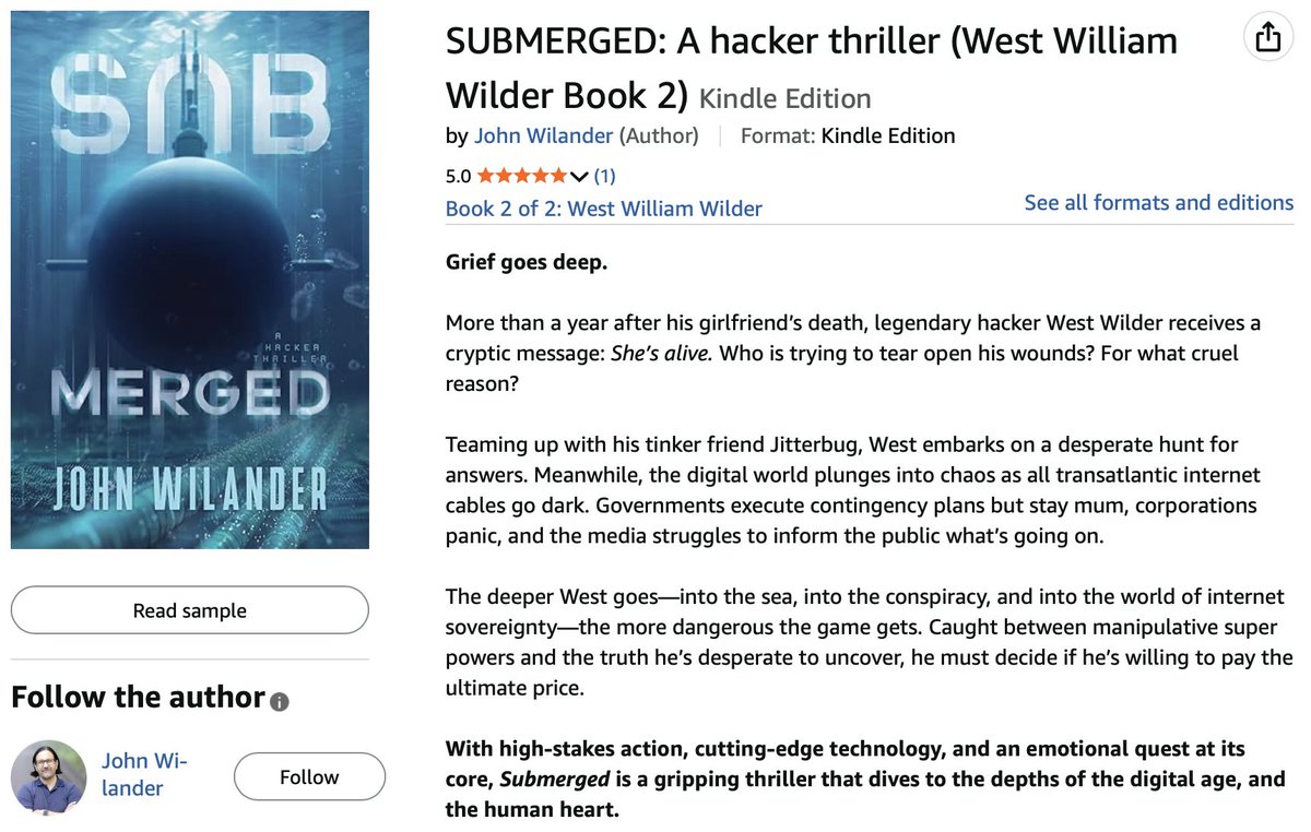 The first rating of my new novel is up on Amazon. And it's ⭐️⭐️⭐️⭐️⭐️ amazon.com/SUBMERGED-hack…