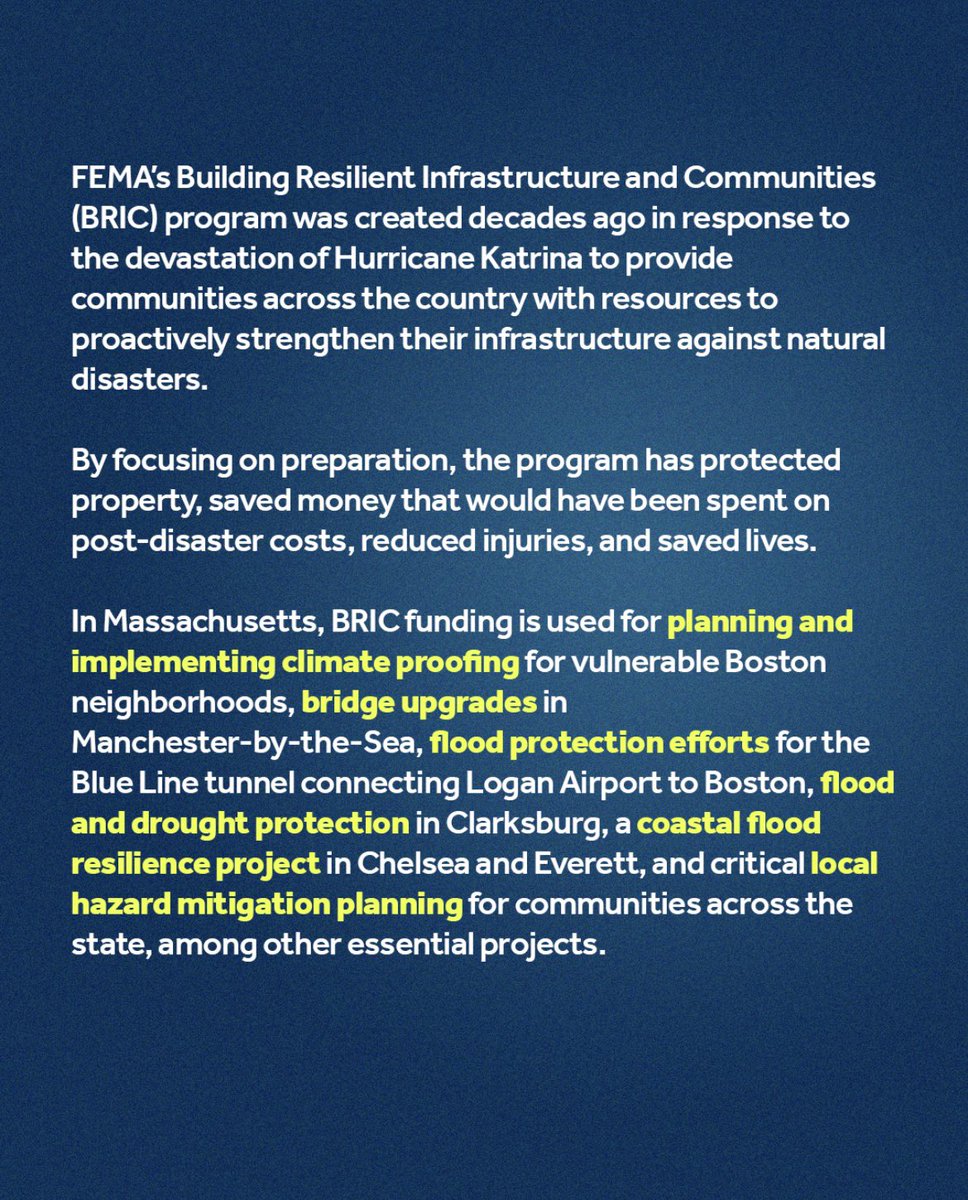MassAGO's tweet image. Even in the wake of devastating floods in Texas and other states, the Trump Administration is focusing on unlawfully attempting to gut funding for a critical disaster preparedness program.
He doesn't have the authority to cut this funding and put lives at risk. We're suing.