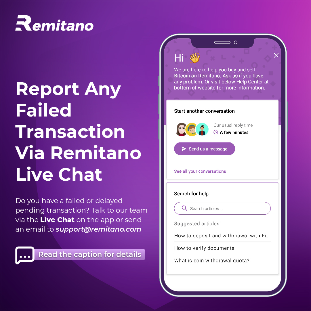 remitano's tweet image. Got a delayed or failed transaction? π¬
Our support team is just one live chat away β fast, friendly, and ready to help!
#RemitanoSupport #TradeWithTrust