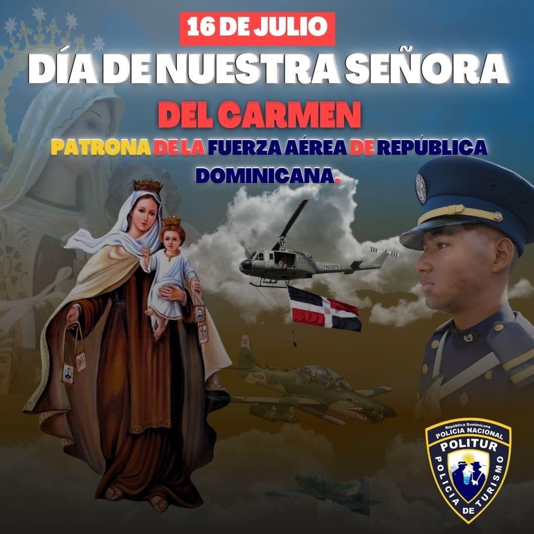 ✈️🇩🇴 Día de Nuestra Señora del Carmen Patrona de la Fuerza Aérea de República Dominicana. 

Hoy, 16 de julio, conmemoramos con profundo respeto y devoción a Nuestra Señora del Carmen, patrona espiritual de la Fuerza Aérea de República Dominicana.
