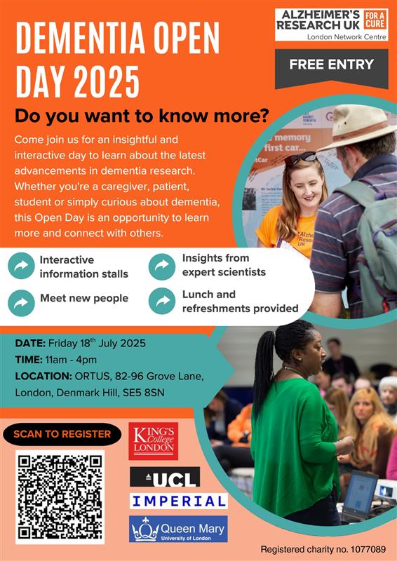 AlzResearchUK's tweet image. Join our London Network Centre on 18 July for a free, interactive day exploring the latest in dementia research.
Whether you're a carer, student, researcher, or simply curious about dementia, this free event is open to all.
Reserve your spot: eventbrite.co.uk/e/dementia-ope…