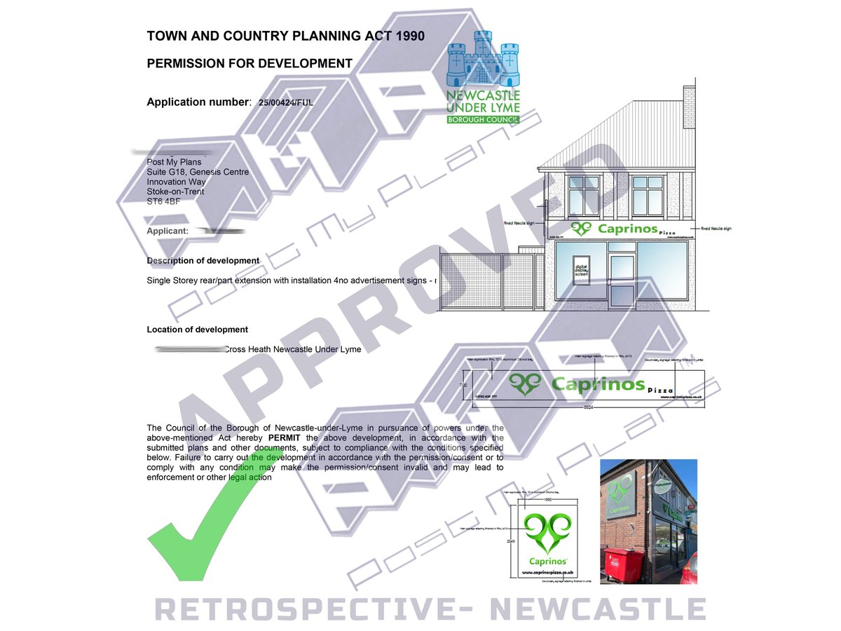 postmyplans's tweet photo. Retrospective Planning Permission granted for Caprinos Pizza ✅

Our latest planning approval was for a retrospective rear extension to house a cold room/chiller and for some illuminated business signage.

https://t.co/nkWDJE8TBE
info@postmyplans.co.uk
07555 291330

#postmyplans https://t.co/YGJ5cCglPp