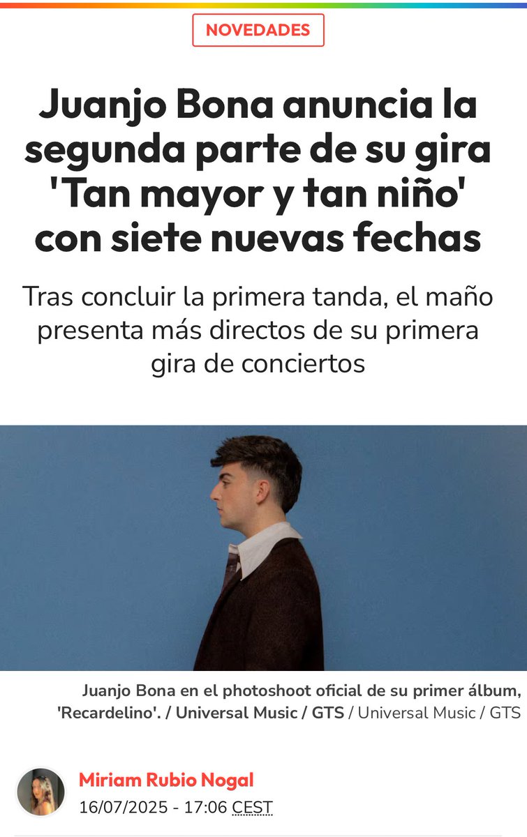 📰 | Nuevo artículo de <a href="/Los40/">LOS40</a> :

“Juanjo Bona anuncia la segunda parte de su gira 'Tan mayor y tan niño' con siete nuevas fechas”

🔗: los40.com/2025/07/16/jua…