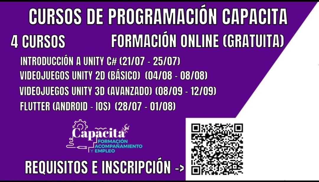 jesustorresdev's tweet photo. Todavía hay plazas para las formaciones 𝗚𝗥𝗔𝗧𝗨𝗜𝗧𝗔𝗦 de 𝗨𝗻𝗶𝘁𝘆 y 𝗙𝗹𝘂𝘁𝘁𝗲𝗿 con el programa 𝗖𝗮𝗽𝗮𝗰𝗶𝘁𝗮 2025 de la 𝗙𝗚𝗨𝗟𝗟. ¡20 horas cada curso! https://t.co/RKfbGApIMs