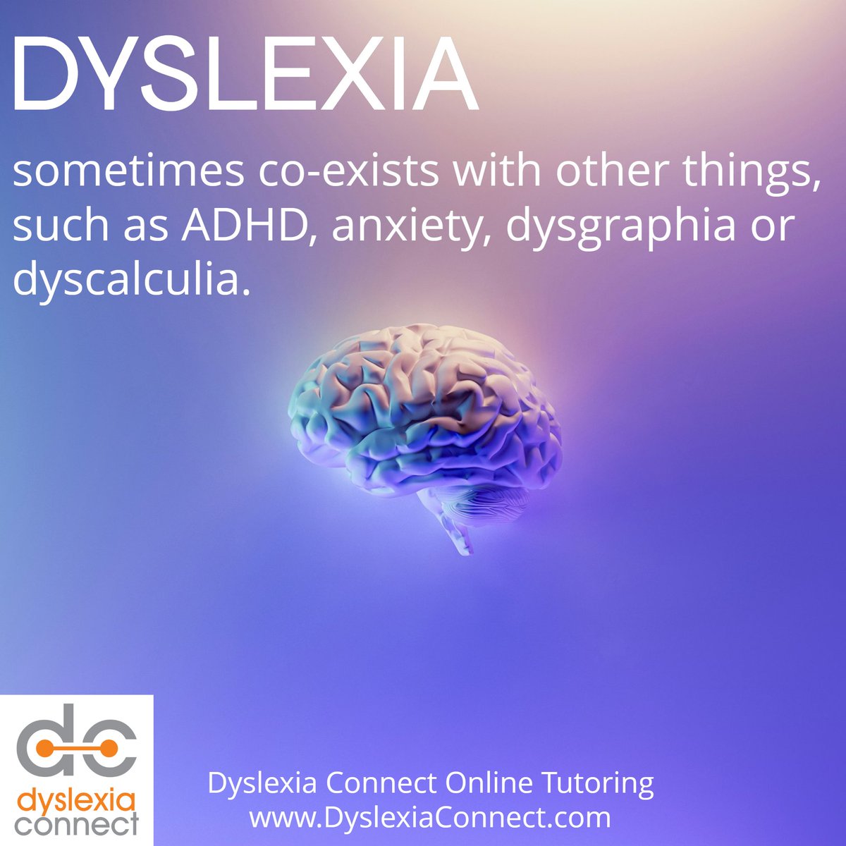 Dyslexia sometimes co-exists with other things, such as ADHD, anxiety, dysgraphia or dyscalculia. DyslexiaConnect.com #dyslexia #ADHD #dysgraphia
