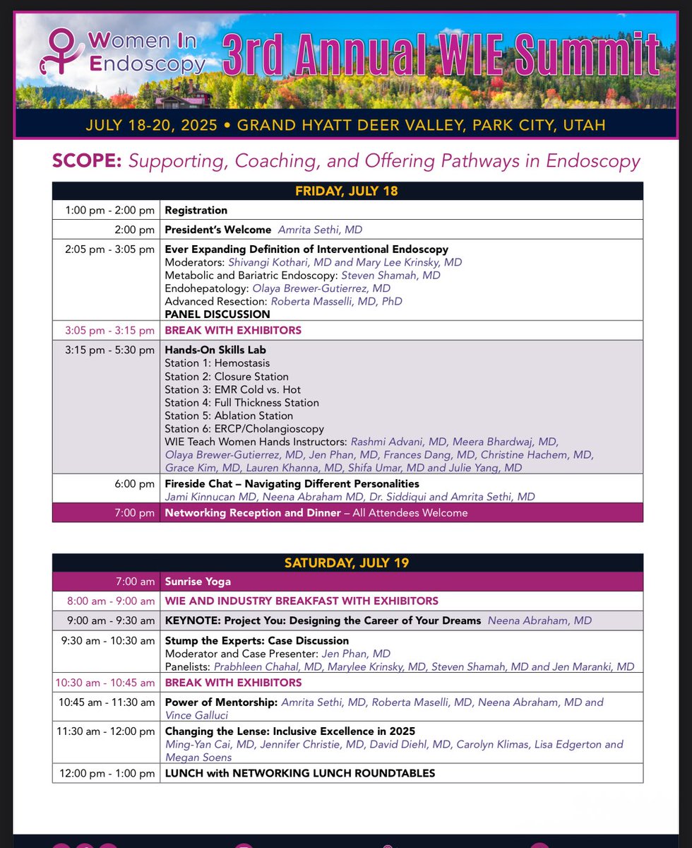 AdvaniRashmiMD's tweet image. The 3️⃣ annual WIE Women in Endoscopy summit is THIS WEEKEND!
For membership details and conference registration please use this link: womeninendo.org/membership/
Excited to visit beautiful Utah and connect with colleagues from across the 🌎
An incredible line up of faculty!…