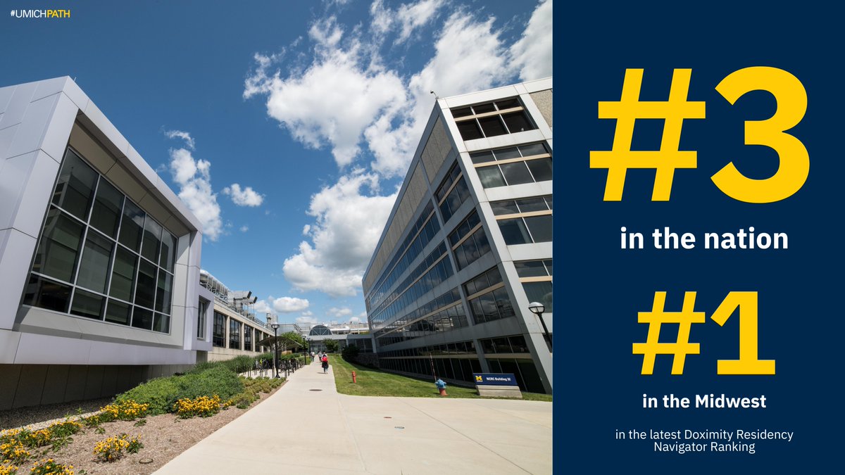 UMichPath's tweet image. We’re proud to share that our residency program has been ranked #3 in the nation and #1 in the Midwest in this year’s @Doximity Residency Navigator rankings! 🎉
We’re honored to be one of seven @UMichMedSchool programs ranked in the top 10 nationally in their specialties. #GoBlue…