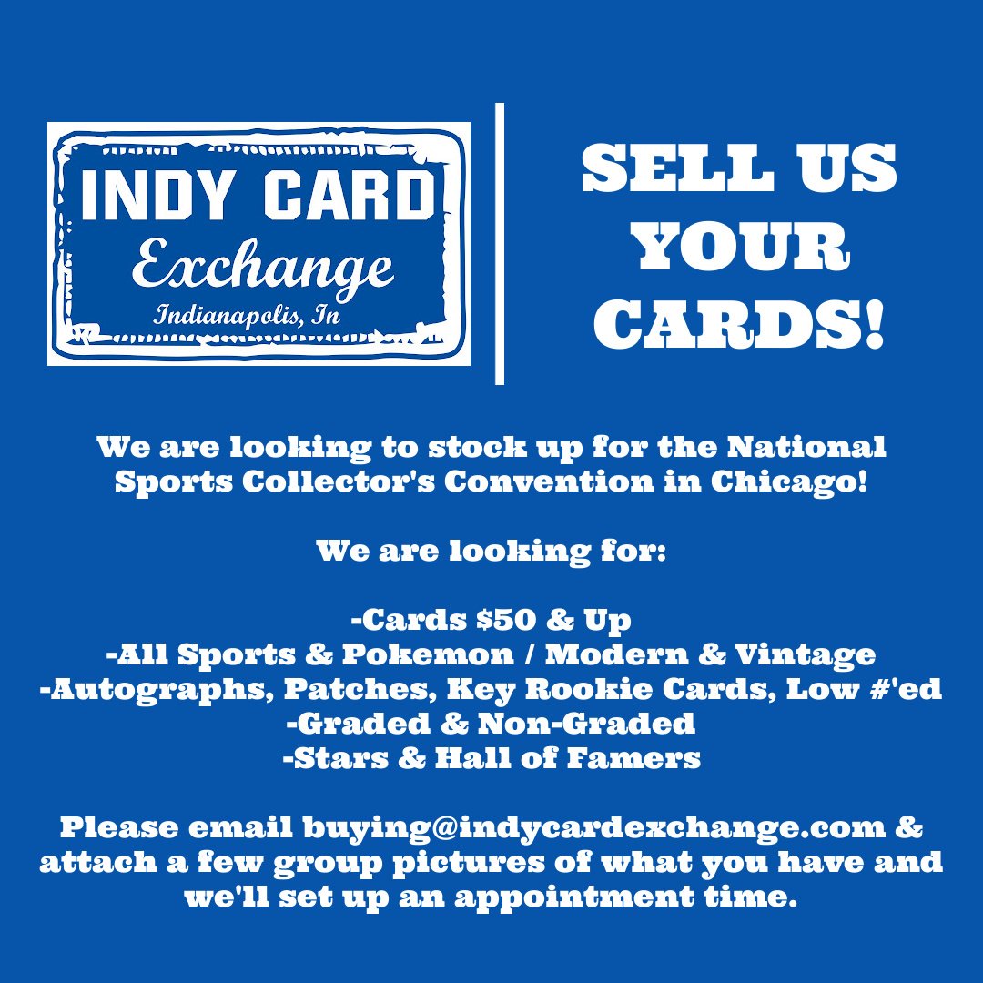 Indy Card Exchange (@ballcardxchange) on Twitter photo We are looking to buy heavily over the next two weeks for the <a href="/nsccshow/">The National Sports Collectors Convention Inc.</a> ! See the post for more info and send us an email if you are interested! #buying #sellusyourcards #sportscards #collect #thehobby #supportyourlcs We are looking to buy heavily over the next two weeks for the <a href="/nsccshow/">The National Sports Collectors Convention Inc.</a> ! See the post for more info and send us an email if you are interested! #buying #sellusyourcards #sportscards #collect #thehobby #supportyourlcs