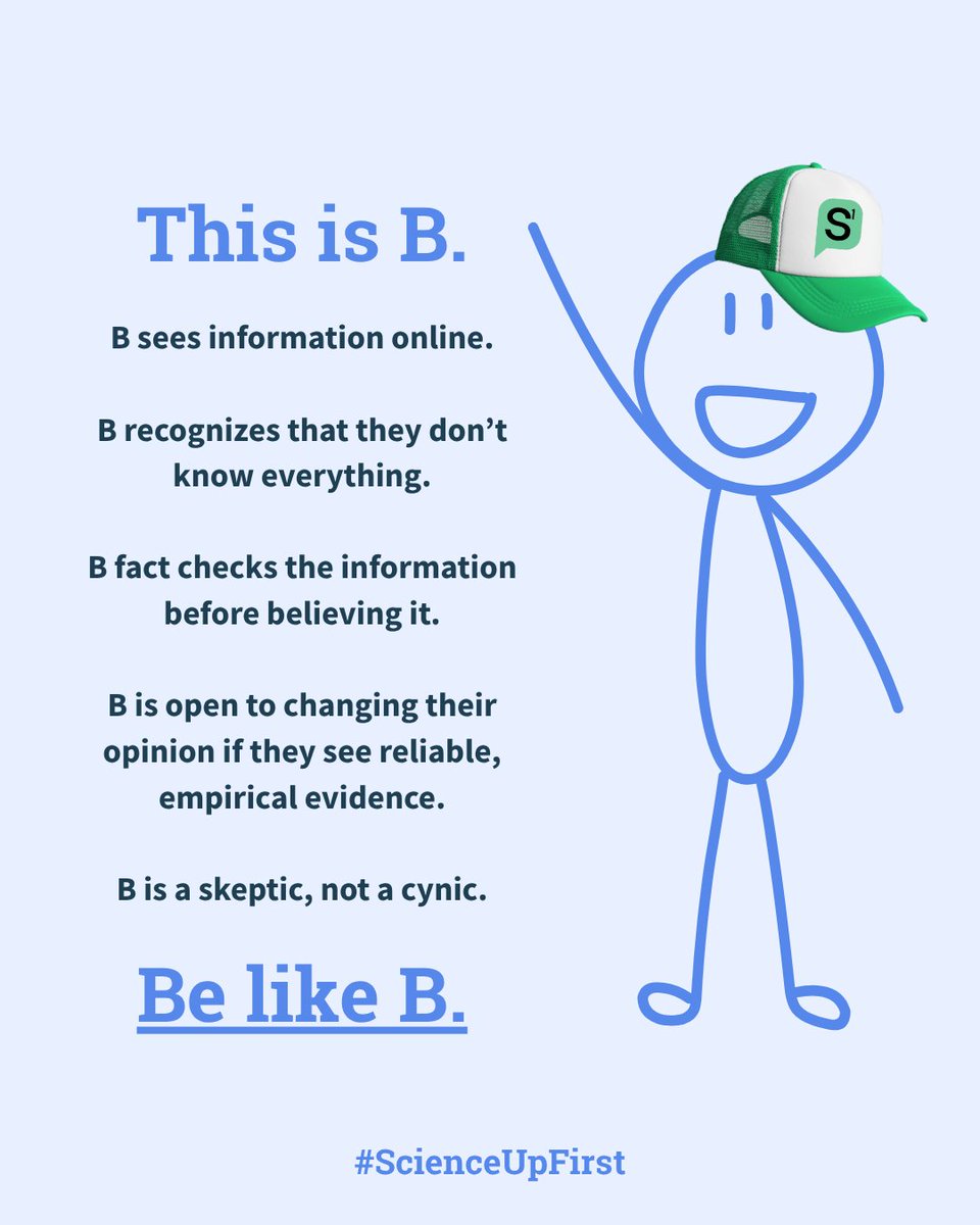 ScienceUpFirst's tweet image. Do you believe everything you see online or nothing at all?
- Cynicism makes you dismiss information without evaluating it.
- Naivety makes you believe everything.
The solution: informed skepticism 💡
More info and resources here 👇
scienceupfirst.com/misinformation…
#ScienceUpFirst