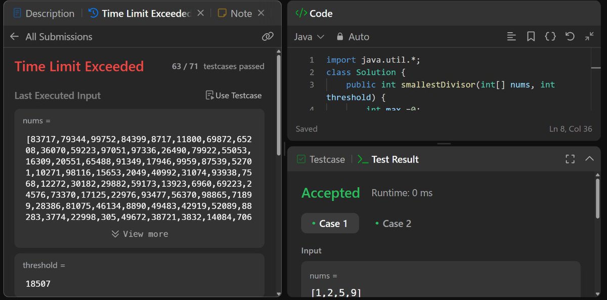 kamlakant__'s tweet image. Day-46✅ of #100daysofcodechallenge 

==&amp;gt;Today I have solved✨the question &quot;Find the smallest divisor given by thresold&quot;.

#wednesdaynetflix #leetcode #learninginpublic 🤝.