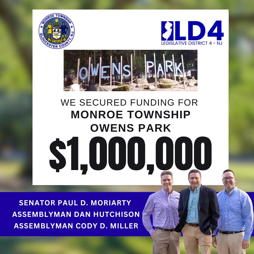 Cody_D_Miller's tweet image. Next up: Monroe Township ✅ We secured $1 million for improvements to Owens Park — home to our Music Fest, Fall Fest, Easter Egg Hunt &amp;amp; more. As a former Parks &amp;amp; Rec Commissioner, I know how big this is. More info coming soon with Mayor Wolfe! 🎶🌳🎡 #MonroeTownship #NJLeg