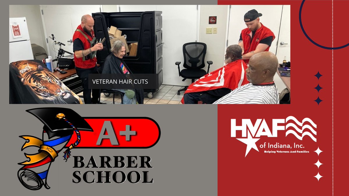✂️ A huge shoutout to A+ Barber School and their amazing students! Yesterday, they came by to offer FREE haircuts to the veterans we serve, helping them look and feel their best. 💈

Their monthly visits are such an essential service to our Hoosier Heroes!

#SupportOurVeterans