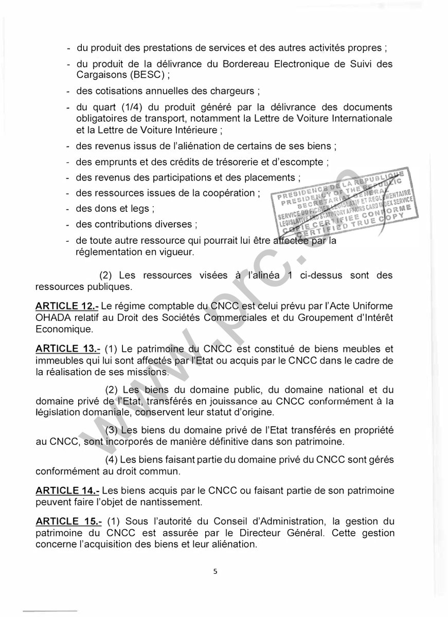 PR_Paul_BIYA's tweet photo. Decree to transform the Cameroon National Shippers’ Council into a public corporation.

#PaulBiya
#Cameroon
2/2 https://t.co/b2IWLF5bkZ