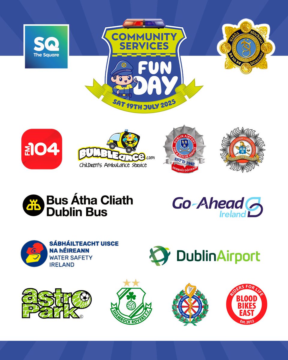 🚑 𝐂𝐨𝐦𝐦𝐮𝐧𝐢𝐭𝐲 𝐒𝐞𝐫𝐯𝐢𝐜𝐞𝐬 𝐅𝐮𝐧 𝐃𝐚𝐲 🚒

Join us for a fun filled day at The Square Tallaght and Tallaght Garda Station on Saturday 19 July