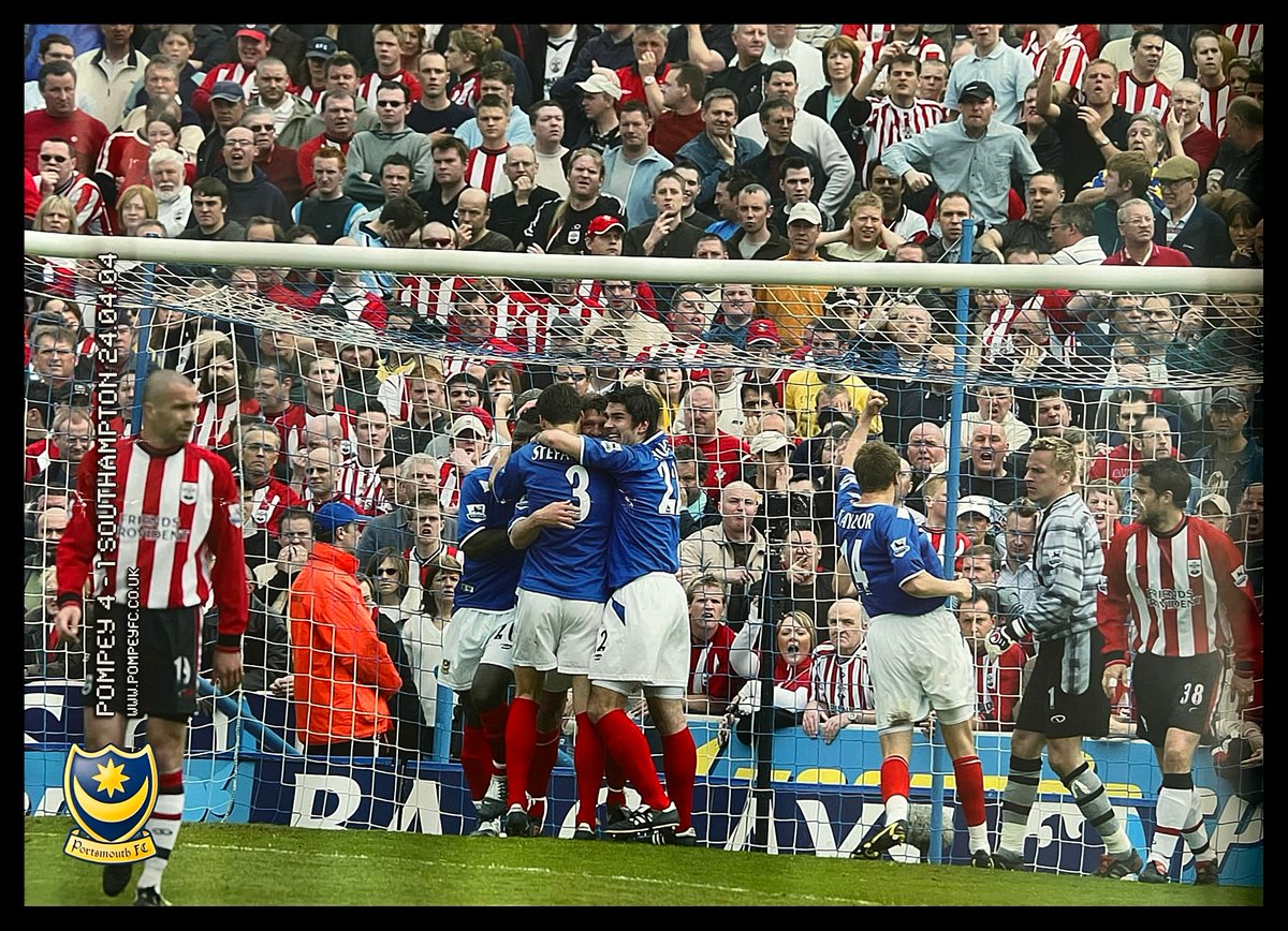 PompeyCards's tweet image. Here's a poster showing the players' celebrations after Arjan de Zeeuw's header put #Pompey 2-0 up on a very memorable day in April 2004.