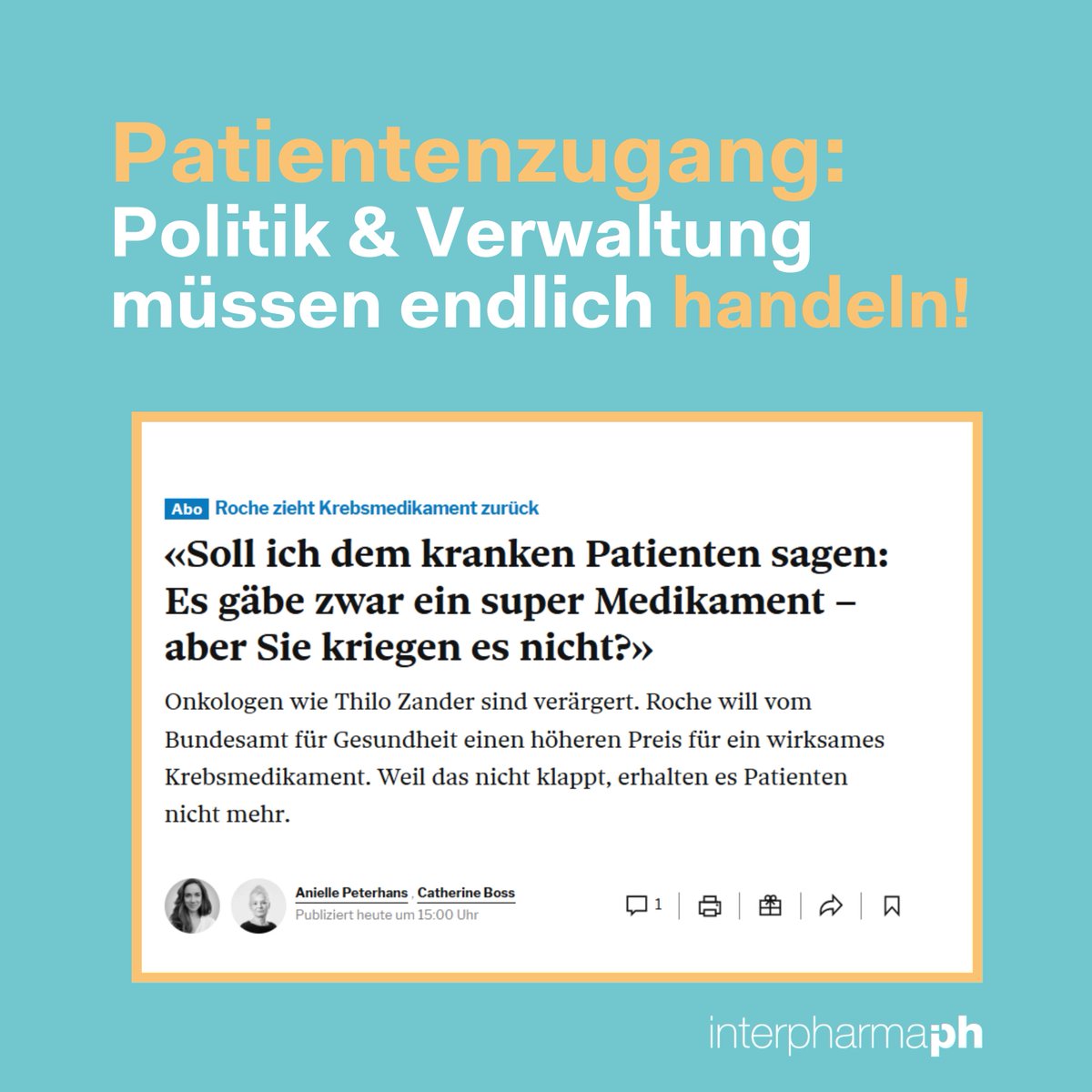 Interpharma (@interpharma_ch) on Twitter photo 🚨Wovor wir seit Jahren warnen, wird nun traurige Realität: Firmen können ihre Innovationen trotz grosser Anstrengungen in schwierigen Verhandlungen mit dem BAG nicht länger in der Schweiz zur Verfügung stellen. Dies ist leider kein Einzelfall: 👇 interpharma.ch/blog/medienmit…
Der 🚨Wovor wir seit Jahren warnen, wird nun traurige Realität: Firmen können ihre Innovationen trotz grosser Anstrengungen in schwierigen Verhandlungen mit dem BAG nicht länger in der Schweiz zur Verfügung stellen. Dies ist leider kein Einzelfall: 👇 interpharma.ch/blog/medienmit…
Der