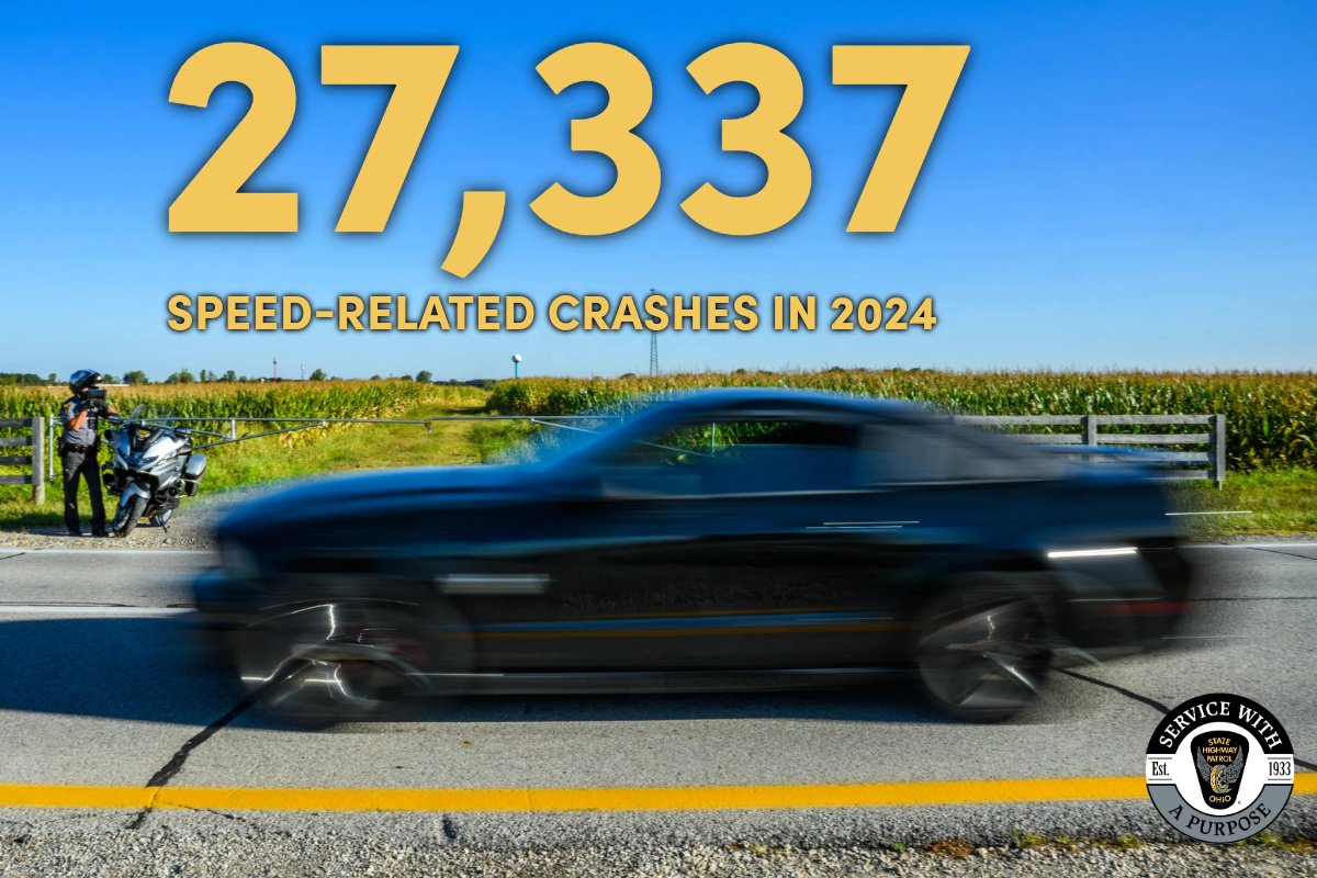 OSHP_NWOhio's tweet image. In 2024, there were over 27,000 speed-related crashes in Ohio. #SlowDown and arrive safely to your destination.