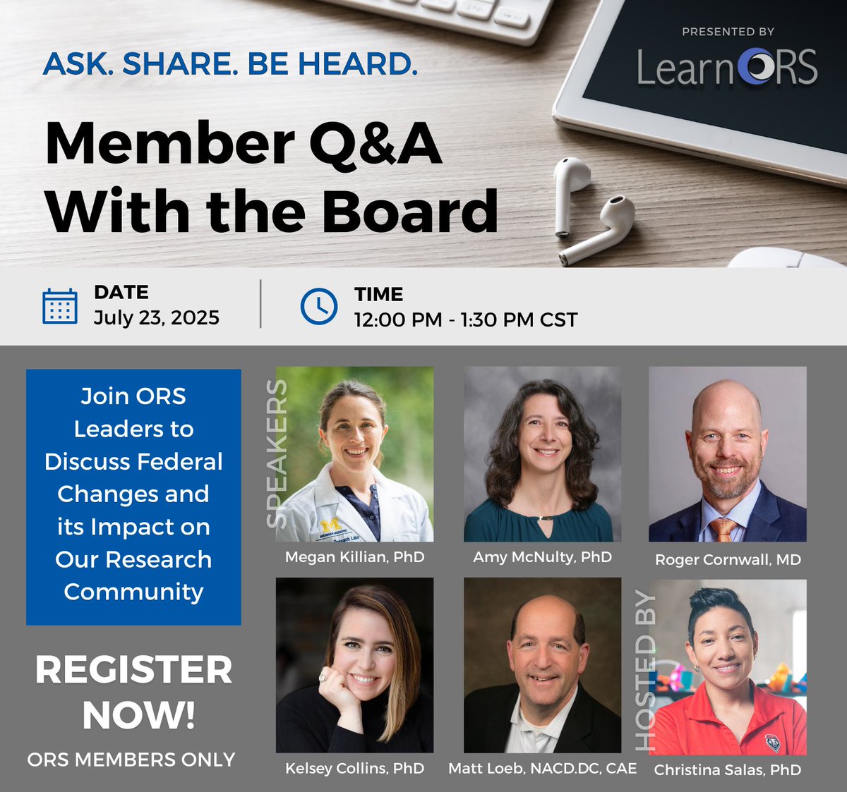📣 NEXT WEEK: Join us for a special #WebinarWednesday Member Q&amp;A to discuss how recent federal policy changes are impacting research, safety, and travel, with breakout sessions to follow. Exclusive for ORS Members. Learn more and register here: bit.ly/43LHrXA