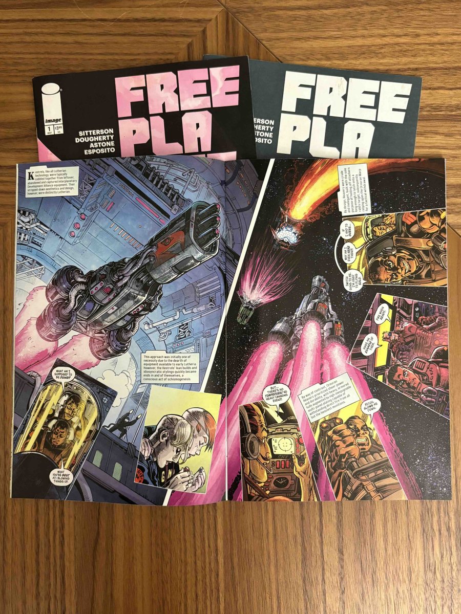 aubreysitterson's tweet image. In comic shops now: FREE PLANET #3, featuring a space dogfight that MUST be experienced in the periodical format because it requires that you BARREL ROLL with us.
Full preview: bit.ly/OrouranAttack
