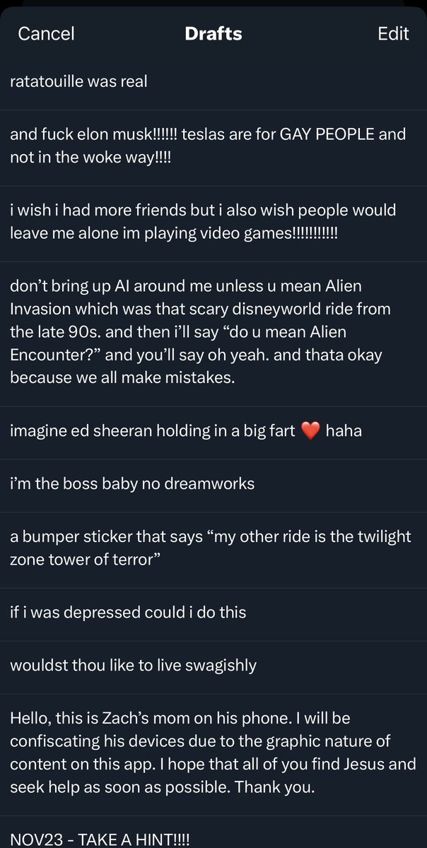 gonna delete this app again here are all my drafts bye!!!!!!!