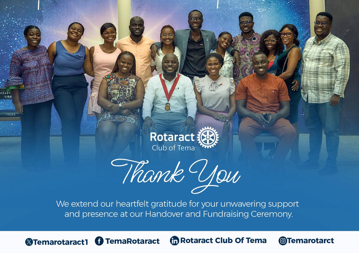 Temarotaract1's tweet photo. Grateful hearts, smiling faces, and a night to remember! π
Thank you for making our Handover and Fundraising Ceremony a success.
Hereβs to growth, impact, and service above self!
#RotaractTema #PeopleOfAction #ServiceAboveSelf
#Temawedey @rotaractd9104 https://t.co/d2gM1VPM4h