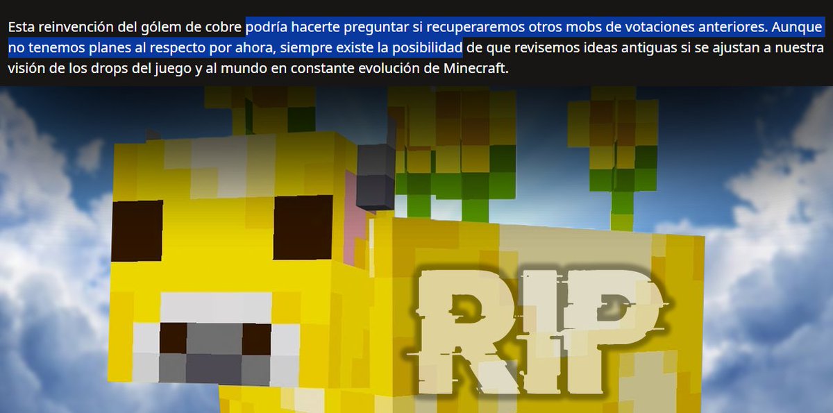 BobicraftMC's tweet image. Mojang confirma que, por ahora, no volverán más mobs de votaciones pasadas además del Golem