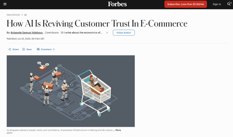 We're featured in this great piece: How AI Is Reviving Customer Trust in E-Commerce

forbes.com/sites/kolawole…