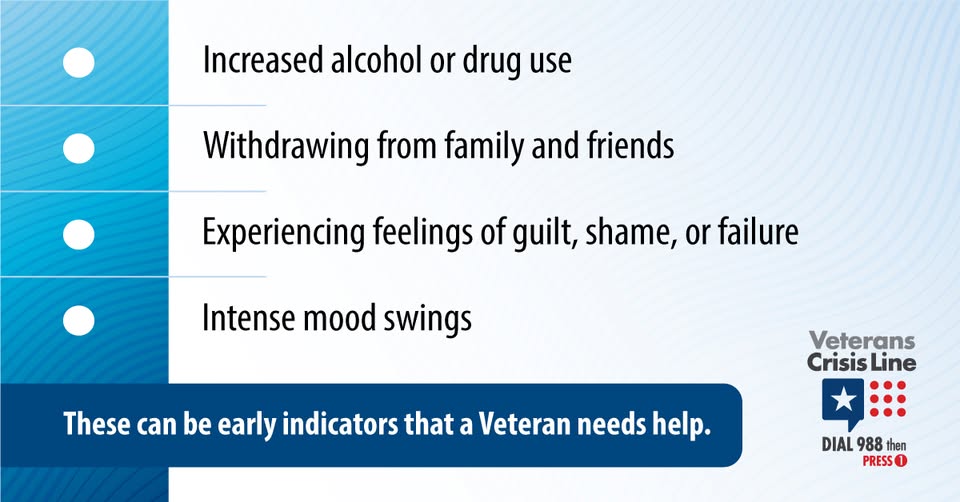 Recognizing the early signs of crisis can be the first step toward preventing Veteran suicide. 
Learn more: VeteransCrisisLine.net/SignsofCrisis?….