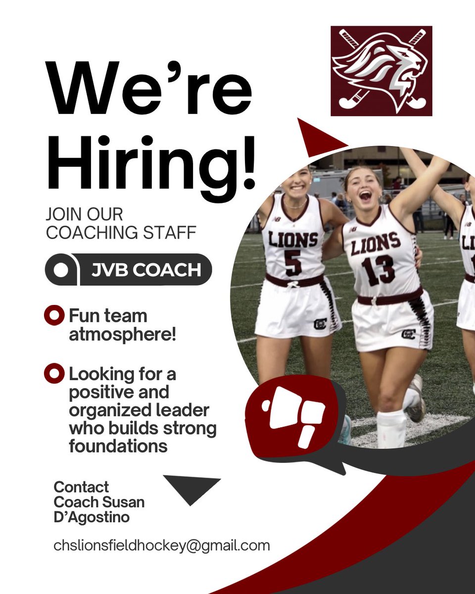 Contact Coach Susan for more information: 
chslionsfieldhockey@
gmail.com
♥️🦁🏑