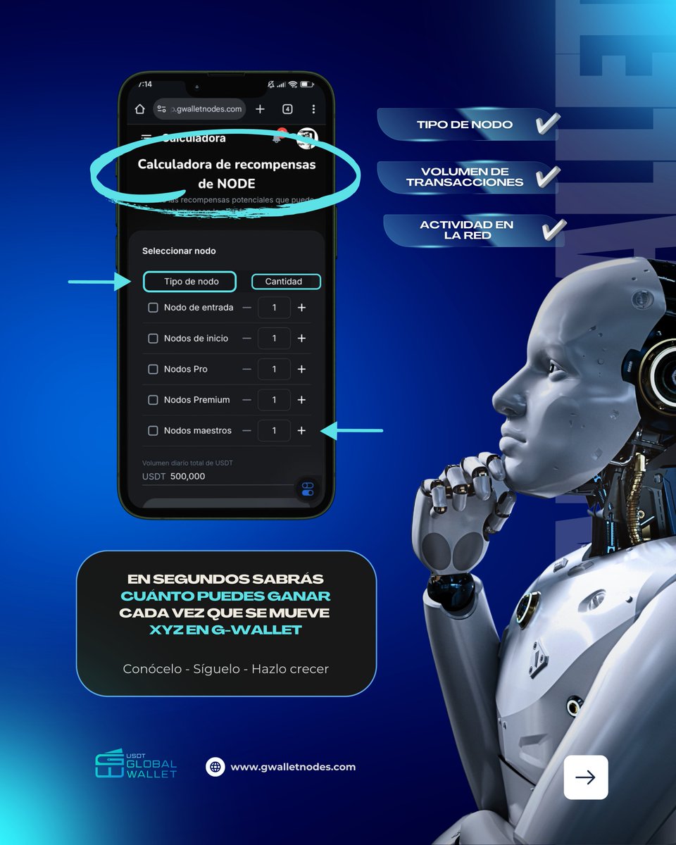 usdtglobal's tweet image. 🔢 ¡Calcula tus ganancias!

La calculadora de nodos de G-Wallet ya está activa.
Descubre cuánto puedes ganar con cada transacción.

Convierte cada movimiento en ingreso pasivo.

🔗 gwalletnodes.com
📱 linktr.ee/Gwallet

#GWallet #CriptoLatam #IngresosPasivos
