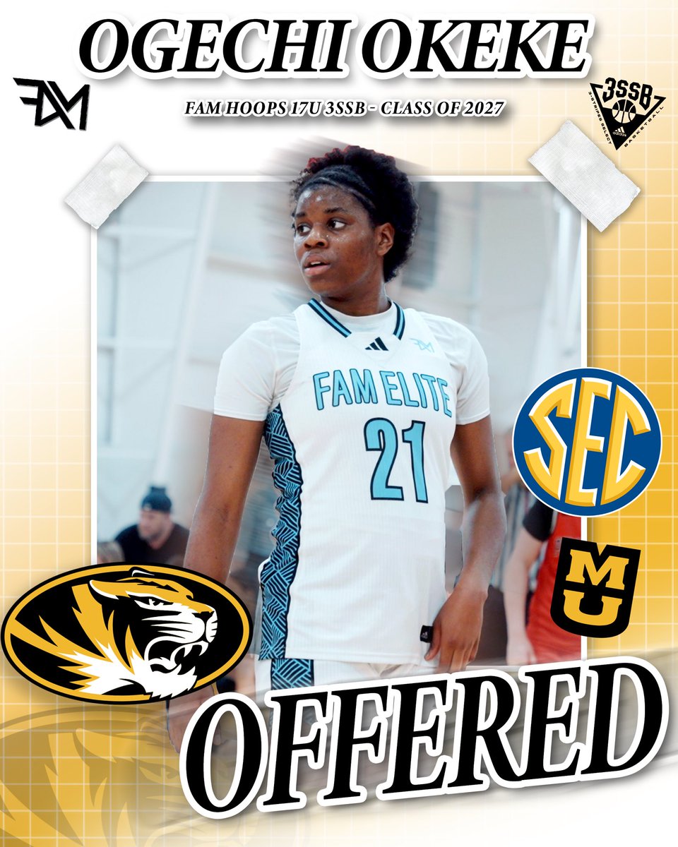 JP FAM Girls 3SSB (@jpfamgbb) on Twitter photo 2027 Ogechi Okeke (<a href="/Ogechi_Okeke25/">Ogechi Okeke</a>) earns a SEC offer from the University of Missouri! <a href="/MizzouWBB/">Mizzou Women’s Basketball</a> <a href="/KellieHarper/">Kellie Harper</a>
Congrats FAM!
#TheFAMway / / /
💙🤍🏀 #3SSBgirls 2027 Ogechi Okeke (<a href="/Ogechi_Okeke25/">Ogechi Okeke</a>) earns a SEC offer from the University of Missouri! <a href="/MizzouWBB/">Mizzou Women’s Basketball</a> <a href="/KellieHarper/">Kellie Harper</a>
Congrats FAM!
#TheFAMway / / /
💙🤍🏀 #3SSBgirls