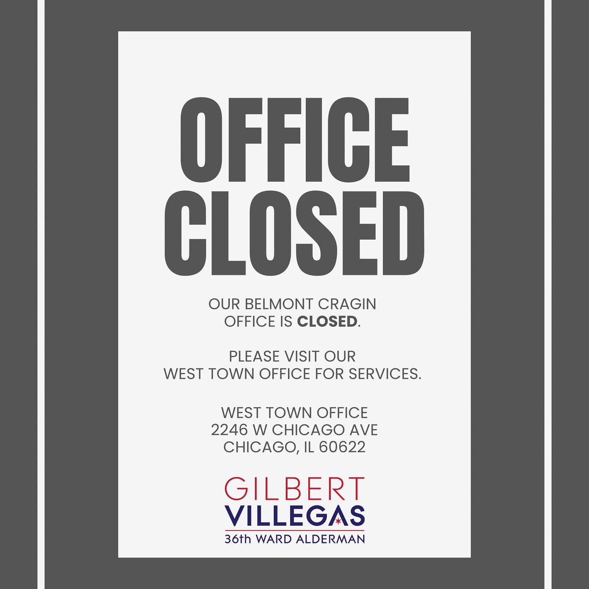 gilbert36ward's tweet image. Our Belmont Cragin Office is closed due to an emergency. Please visit our West Town office which is open until 5:00 pm today for services. We will update accordingly as we hear more. We apologize for any inconvenience.
West Town Office
2246 W Chicago Ave
Chicago, IL 60622